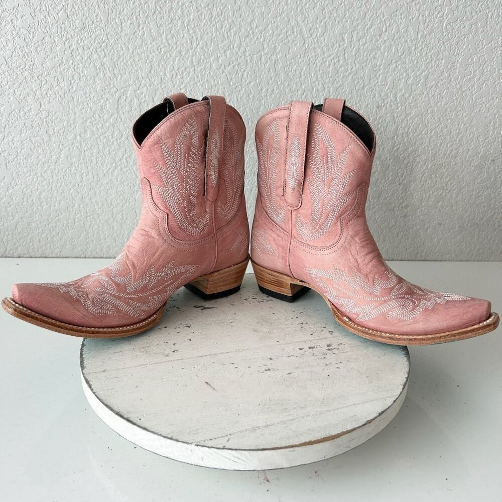 Pink Ankle Boots with Embroidered Design - Picture 8 of 16